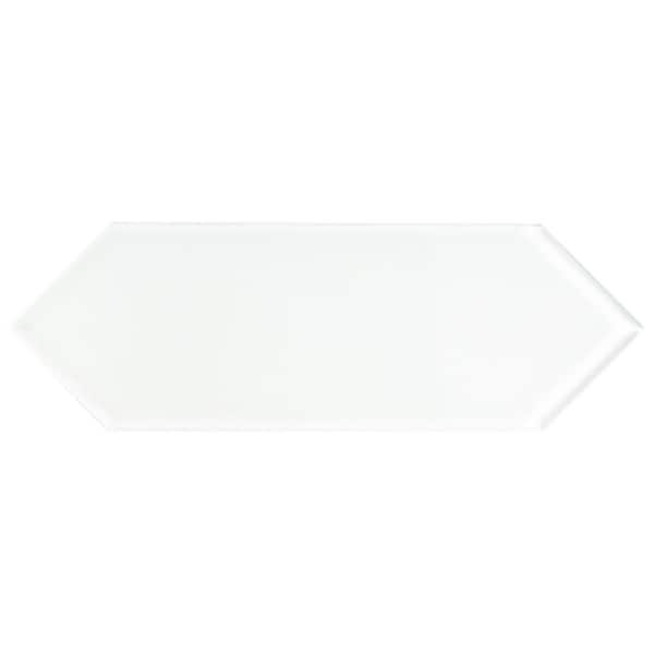 Giorbello White 3 in. x 9 in. Hexagon Glass Subway Tile Sample