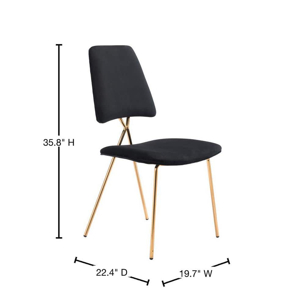 Chloe Low Cross Back Black Velvet Side Chair with Gold Frame