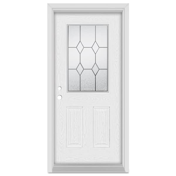 Stanley Doors 36 in. x 80 in. Geometric Right-Hand Patina Finished Fiberglass Oak Woodgrain Prehung Front Door