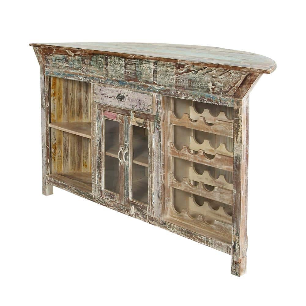 Rustic Brown Reclaimed Wood Semi-Circle Bar with Storage