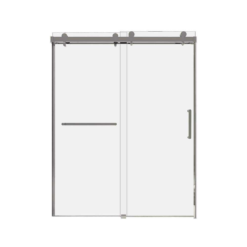 59 in. W x 76 in. H Frameless Double Sliding Shower Door in Chrome with Cle