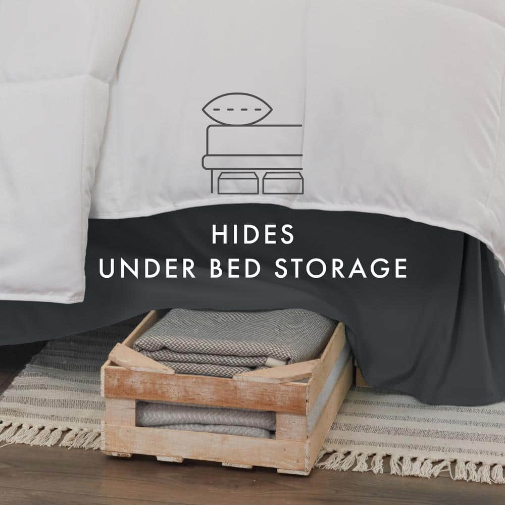 Gray Polyester Pleated King Bed Skirt with Split Corner