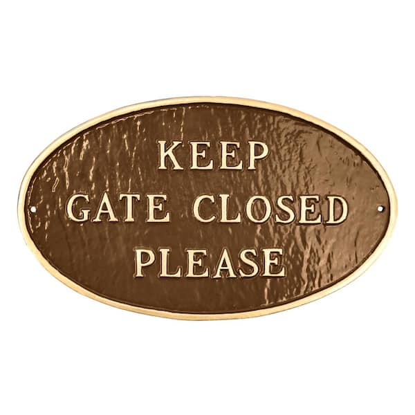 Montague Metal Products Keep Gate Closed Please Large Oval Statement Plaque Oil Rubbed/Gold