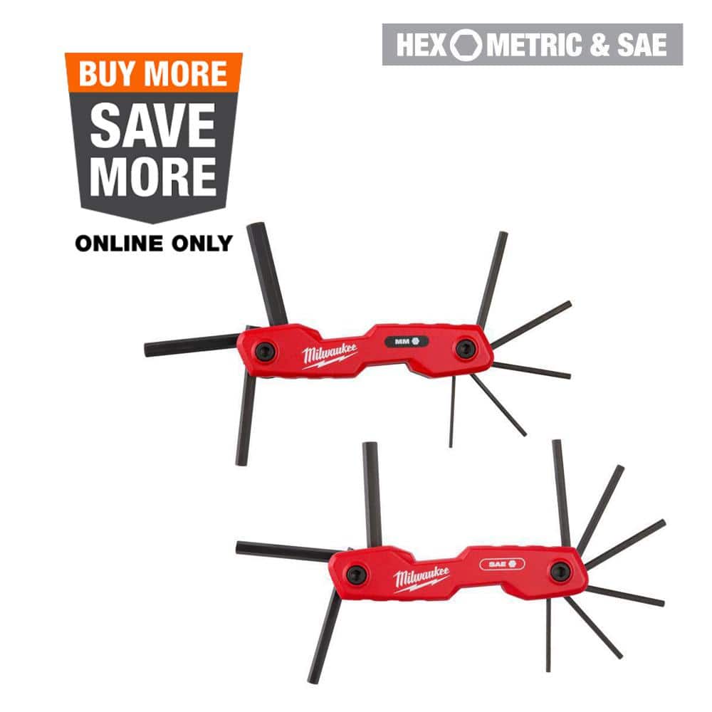 17-Key Folding Hex Key Sets - SAE/Metric