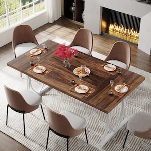 Roesler Modern White and Brown Wood 62.9 in Pedestal Dining Table Seats 6