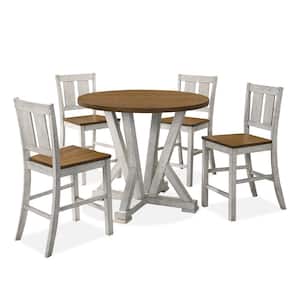 Rhysdee 5-Piece Round Light Oak and Antique White Wood Top Counter Height Table Set