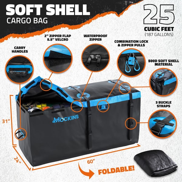 500 lbs. Capacity XL Hitch Mount Cargo Carrier Set - Folding Shank and 2 in. Raise, Cargo Bag, Net, Straps, Locks - Blue