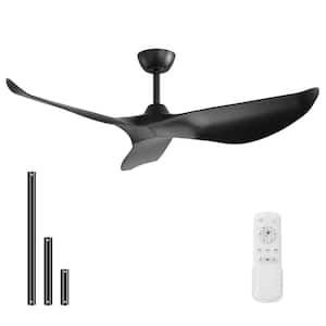 52 in. Indoor/Outdoor Black Ceiling Fan without Light for Bedroom or Living Room