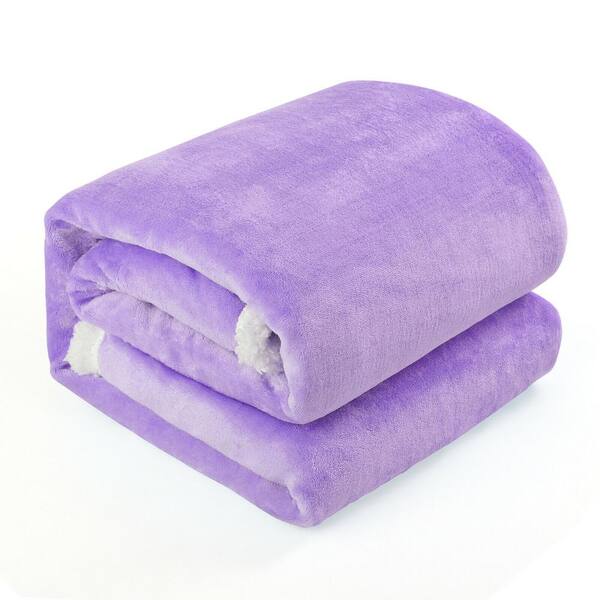 3 Piece Luggage Set with Luxe Sherpa Blanket Purple with Purple