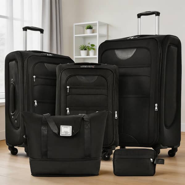 LIVACA 3-Piece Black Expandable Polyester Softside Spinner Luggage