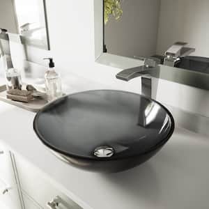 Giovanni Sheer Black Glass 17 in. L x 17 in. W x 6 in. H Round Vessel Bathroom Sink