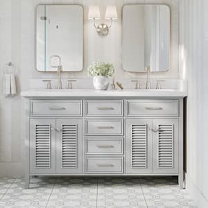 Kensington 61 in. W x 22 in. D x 36 in. H Freestanding Bath Vanity in Grey with Pure White Quartz Top