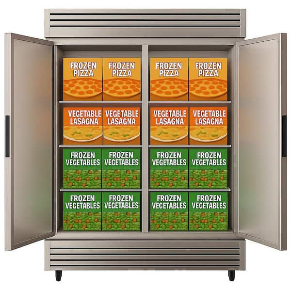 54 in. W 48 cu. ft. NSF Auto Defrost 2-Door Commercial Reach In Upright Freezer in Stainless Steel