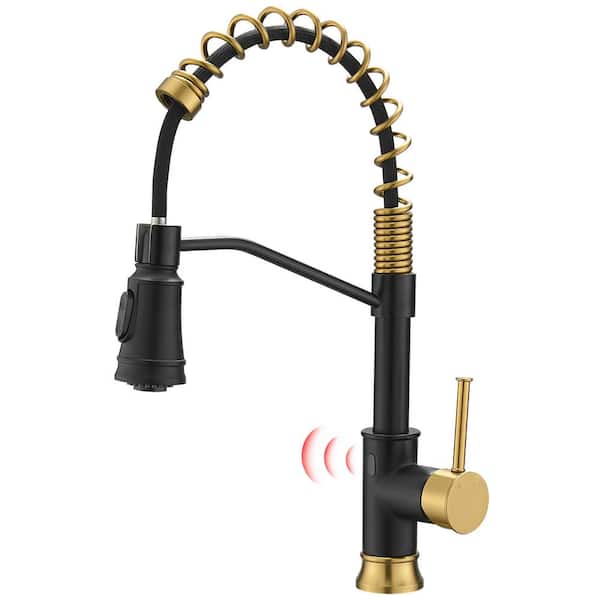 Unbranded Touchless Sensor Single Handle Pull-Down Sprayer Kitchen Faucet in Matte Black and Brushed Gold