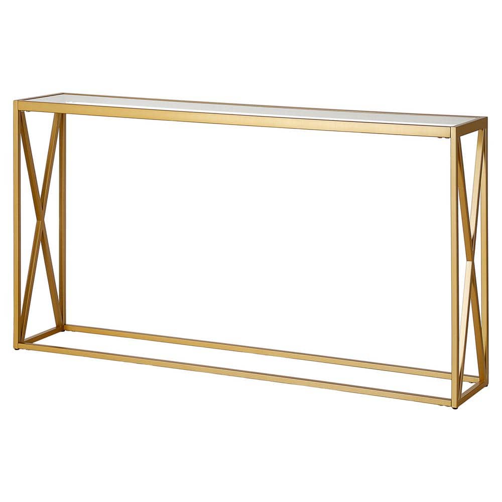 Modern Geometric 55" Brass Console Table with Tempered Glass Top