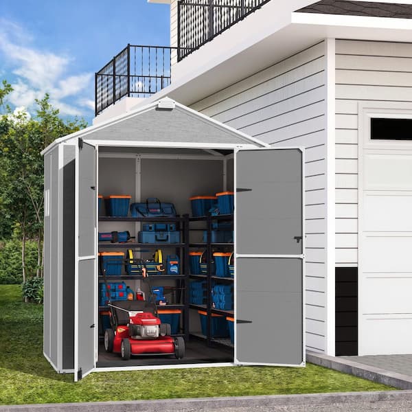 6 ft. x 4 ft. Durable Resin Garden Outdoor Storage Shed with Floor and Sloping Roof (24 sq. ft. )