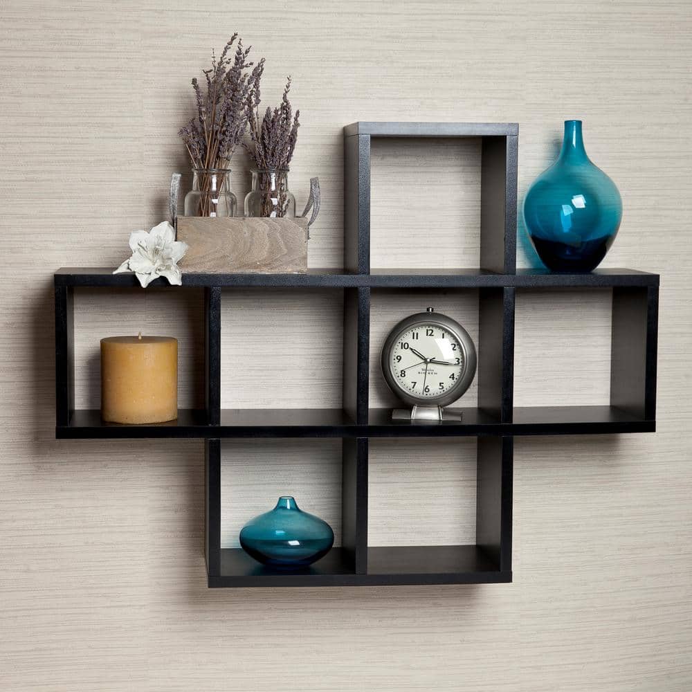 Kids Black MDF Cubby Shelving Unit with 7 Cubbies