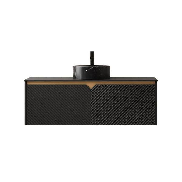 TCYO 48 in. Wall-Mounted Black Bath Vanity with Black Sintered Stone ...