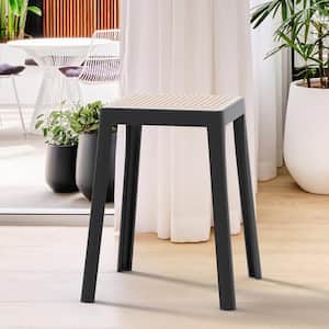 Tresse 18 in. Black Backless Square Plastic Dining Stool with Plastic Seat