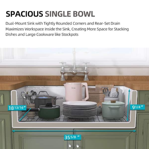 NTQ 36 in. Apron-Front Kitchen Sinks White Single Bowl Drop In