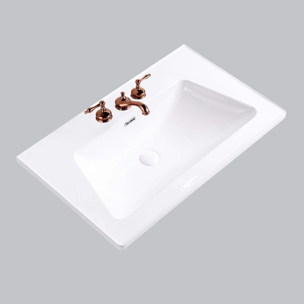 Lydia 31.5'' White Porcelain Rectangular Drop-In Bathroom Sink