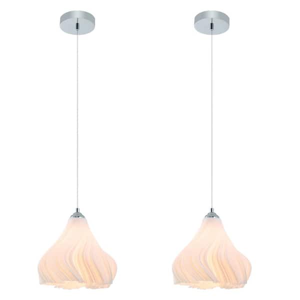 Unbranded 1-Light White Adjustable Height Chandelier Simple 3-Dimensional Petal Design Chandeliers, No Bulb Included (2-Pack)