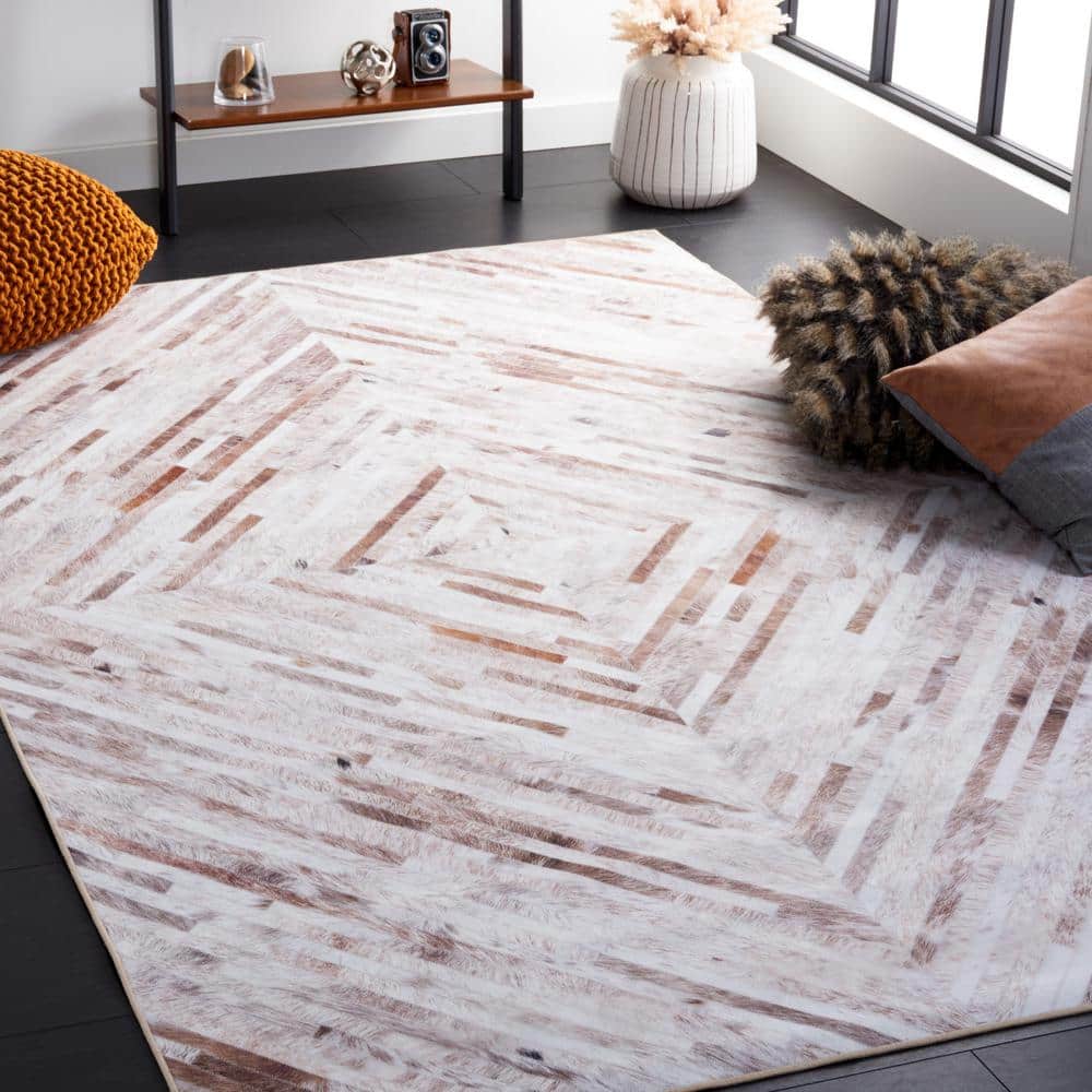 Beige and Brown Faux Hide Washable Area Rug