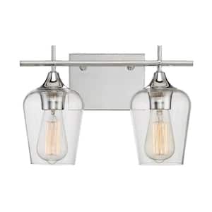 Octave 13.75 in. W x 9 in. H 2-Light Polished Chrome Bathroom Vanity Light with Clear Glass Shades