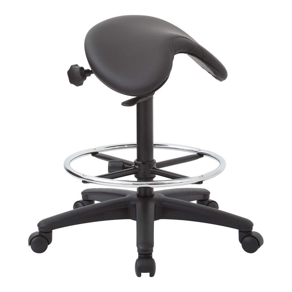 Dillon Black Leather and Vinyl Swivel Drafting Stool with Metal Base