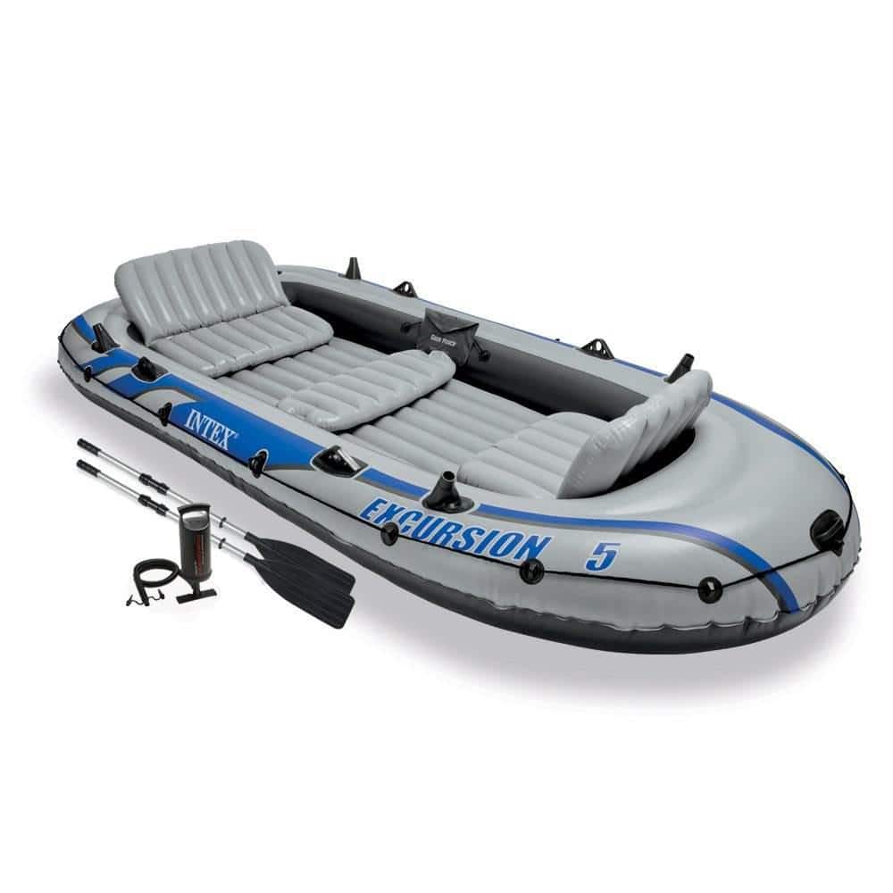 Intex Excursion 5 Person Inflatable Rafting and Fishing Boat Set