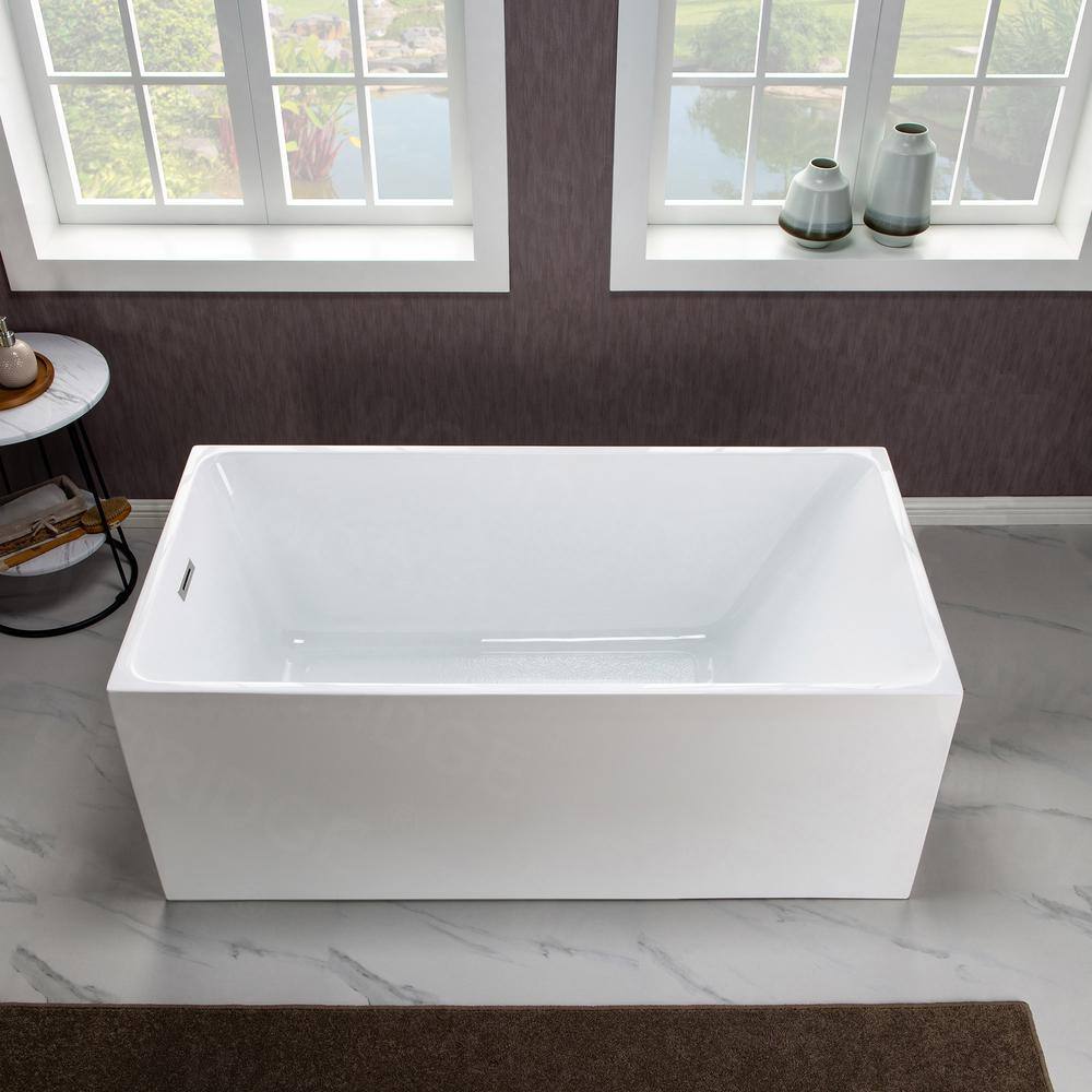 67'' White Acrylic Freestanding Rectangular Soaking Bathtub