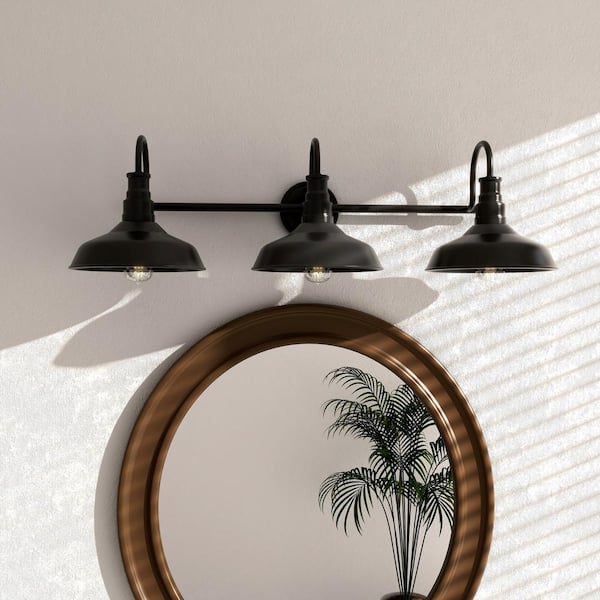 31.13 in. 3-Light Black Vanity Light with Steel Shade