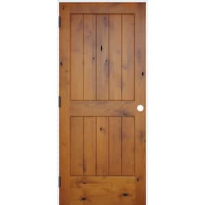 18 in. x 80 in. Rustic Prefinished 2-Panel V-Groove Solid Core Wood Single Prehung Interior Door with Prime Jamb