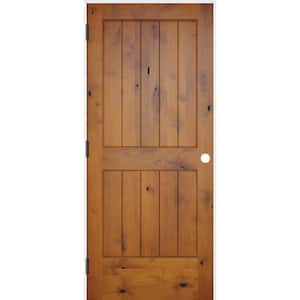 32 in. x 80 in. Rustic Prefinished 2-Panel V-Groove Solid Core Knotty Alder Single Prehung Interior Door with Prime Jamb