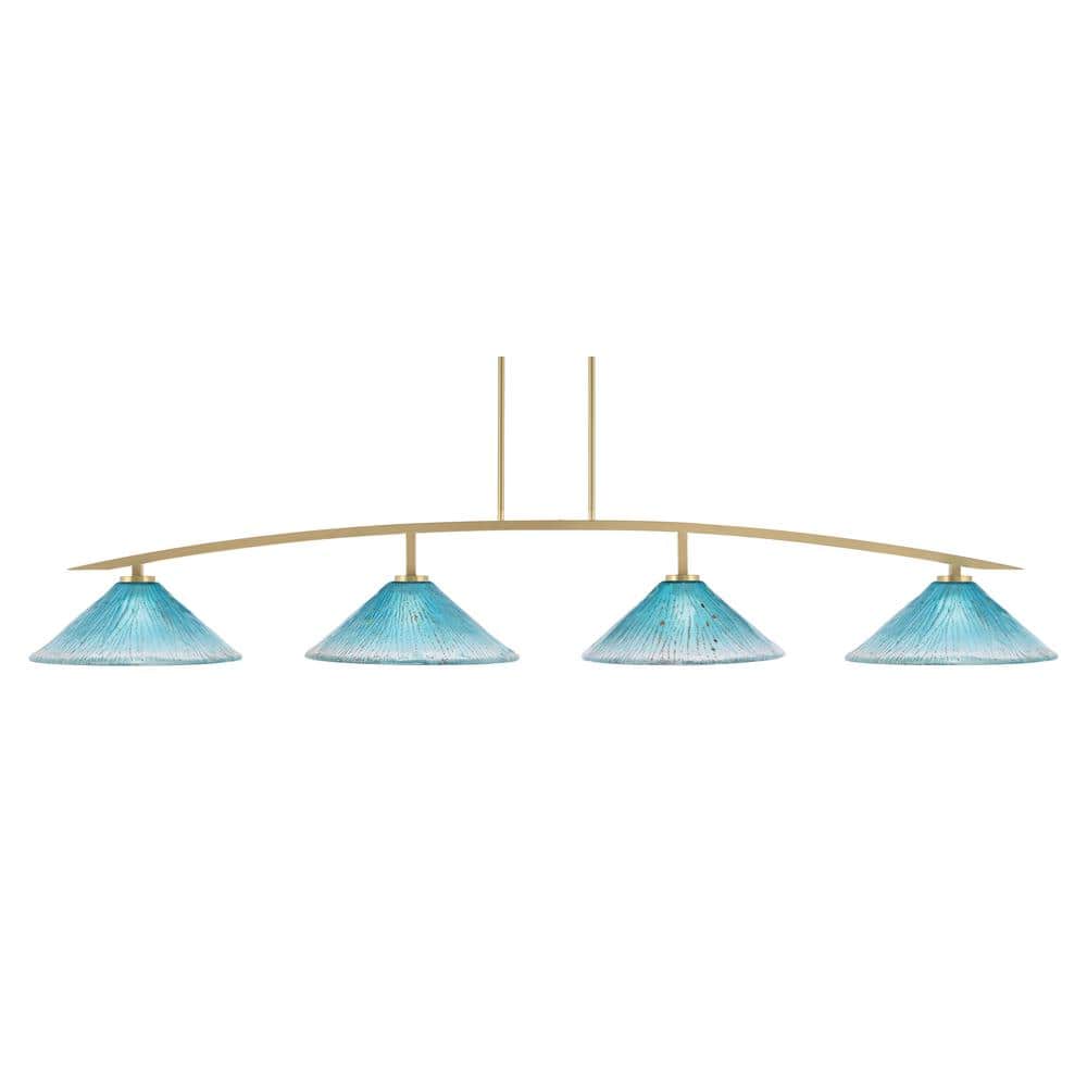 Siena 4-Light New Age Brass Billiard Light with 16 in. Teal Crystal Glass S