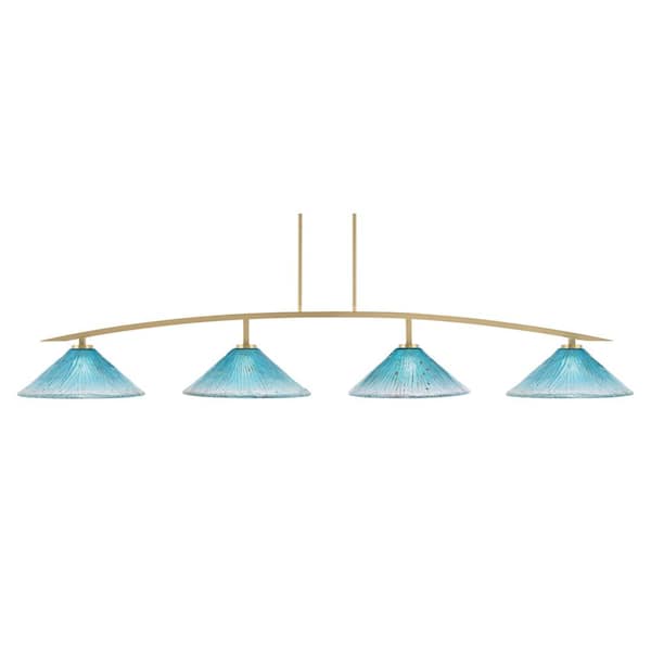 Unbranded Siena 4-Light New Age Brass Billiard Light with 16 in. Teal Crystal Glass Shades, no bulbs included