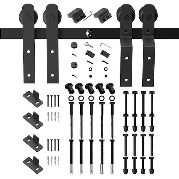 Boyel Living 8 ft./96 in. Double Track Bypass Sliding Barn Door Track and Hardware Kit with I-Shape Hanger for Double Doors