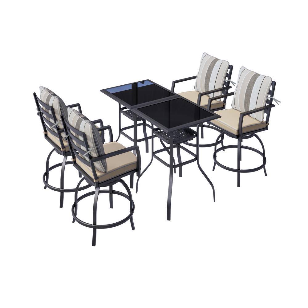 TOP HOME SPACE 6Piece Metal Outdoor Bistro Set with Beige Cushions
