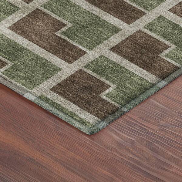 Mayfield Premium Machine Washable Abstract AMF2416 Chocolate 8 ft. x 8 ft. Round Rug