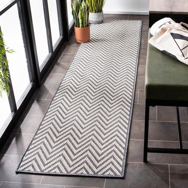 Bermuda Blue/Cream 2 ft. x 12 ft. Machine Washable Striped Zig-Zag Indoor/Outdoor Runner Rug