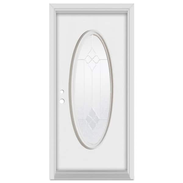 Stanley Doors 36 in. x 80 in. Geometric Right-Hand Zinc Finished Fiberglass Mahogany Woodgrain Prehung Front Door