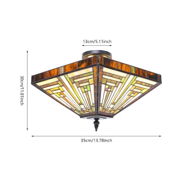 OUKANING 13.78 in. 2-Light Vintage Elegant Multi-Colored Stained