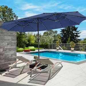 15 ft. Double-Sided Market Patio Umbrella with 48 LED Lights in Navy
