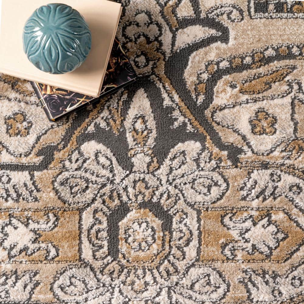 Beige Rectangular Synthetic Medallion Area Rug, 5' x 8'