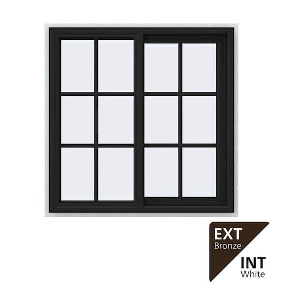 36 in. x 36 in. V-4500 Series Bronze FiniShield Vinyl Right-Handed Sliding Window with Colonial Grids/Grilles
