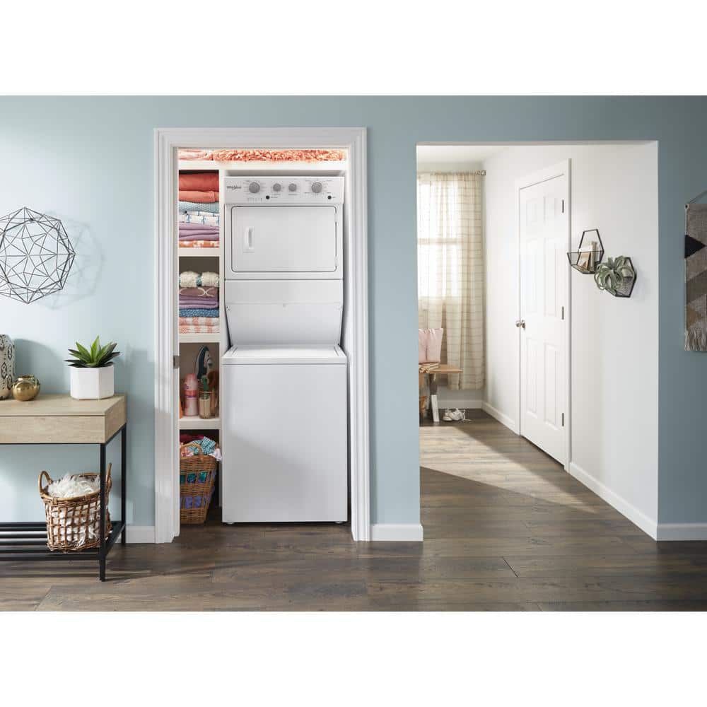White Electric Stacked Laundry Center with 9 Wash Cycles