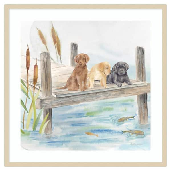 Amanti Art Woodland Dogs IV by Cynthia Coulter 33 in. W x 33 in. H. Wood Framed Wall Art Print Framed in Brown