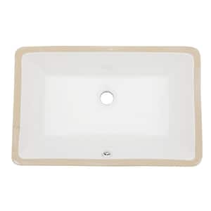 21 in . Undermount Rectangular Porcelain Ceramic Bathroom Sink with Overflow Drain in White