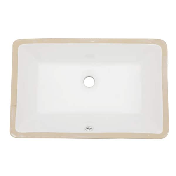 Logmey 21 in . Undermount Rectangular Porcelain Ceramic Bathroom Sink with Overflow Drain in White