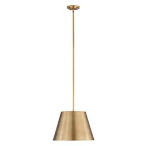 Lilly 18. in. 1-Light Rubbed Brass Shaded Pendant Light with Rubbed Brass Steel Shade, No Bulbs Included